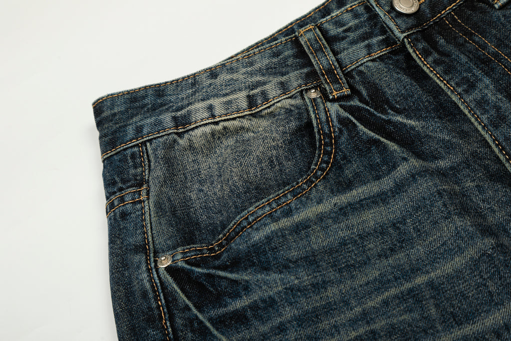 DONOTLOGO Urban Heritage Collection | Unisex Oversized Cat Whisker Denim | Retro Aesthetic High-Rise Wide-Leg Bottoms with Authentic Fade Detail