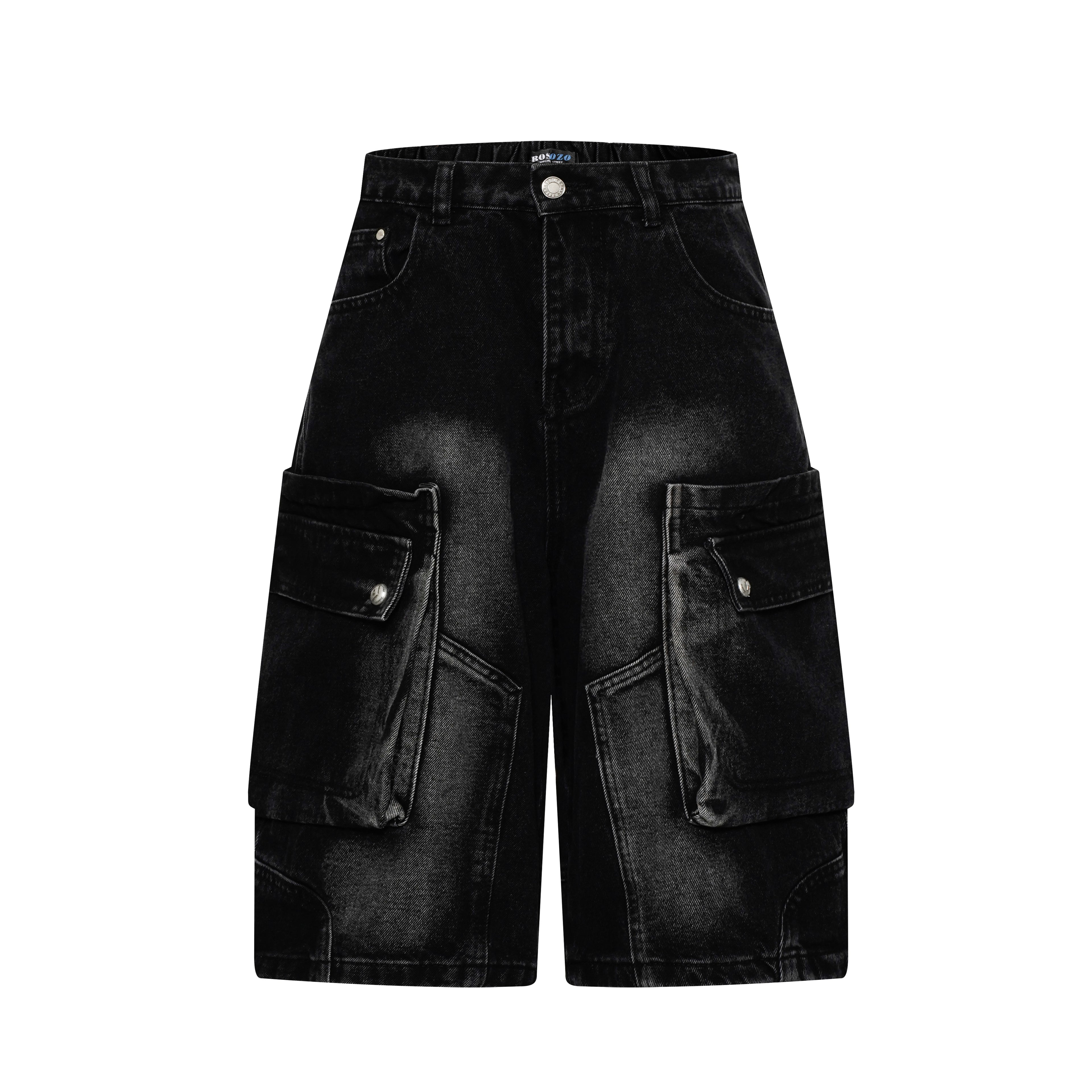 DONOTLOGO Unisex Baggy Cargo Denim Bermuda Shorts - Vintage Washed Multi-Pocket Knee-Length Jean Shorts - Y2K Streetwear Loose Fit Casual Shorts