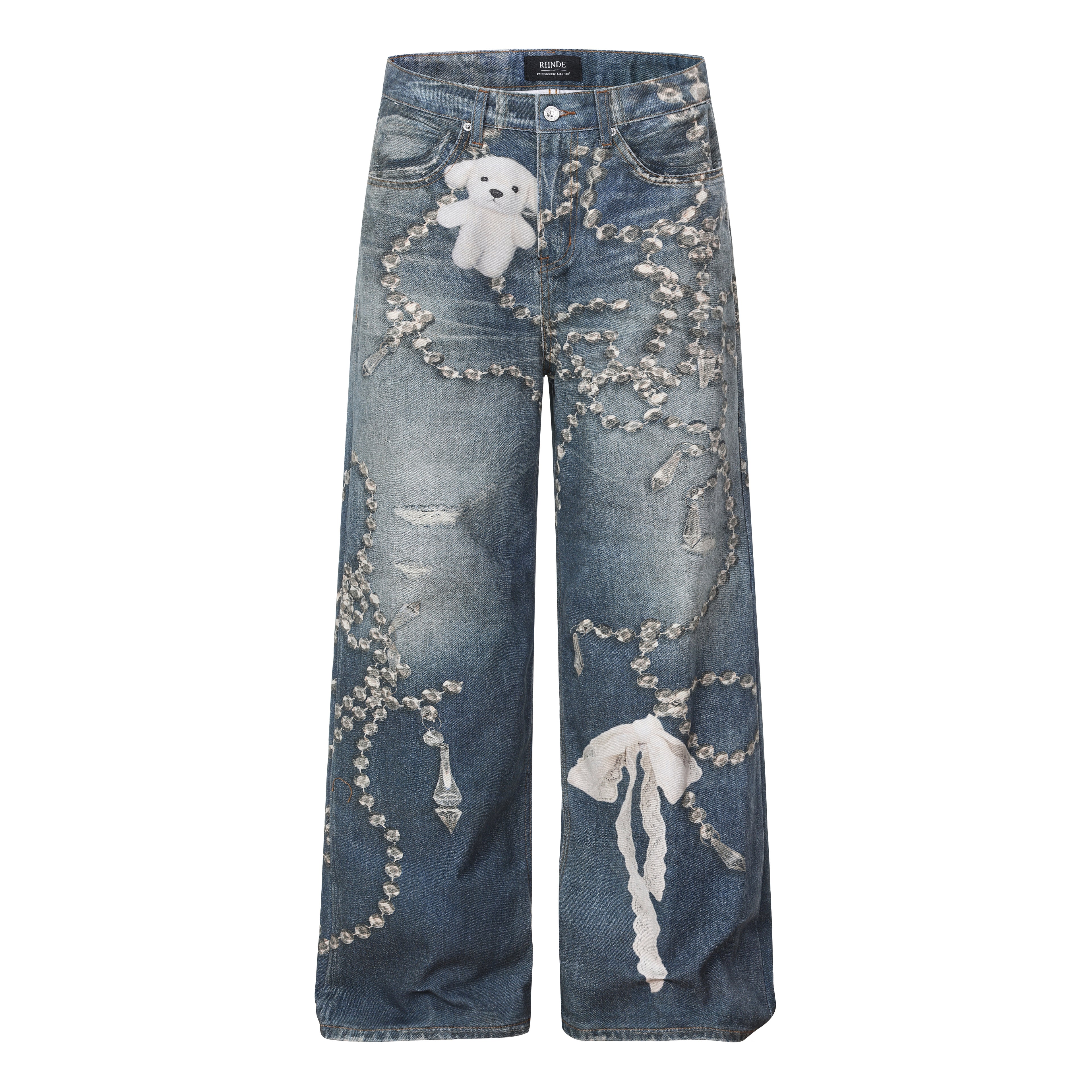DONOTLOGO Urban Streetwear Collection | Unisex Relaxed Denim Trousers | Bold 3D Animal Motif & High-Rise Silhouette with Premium Cotton Blend