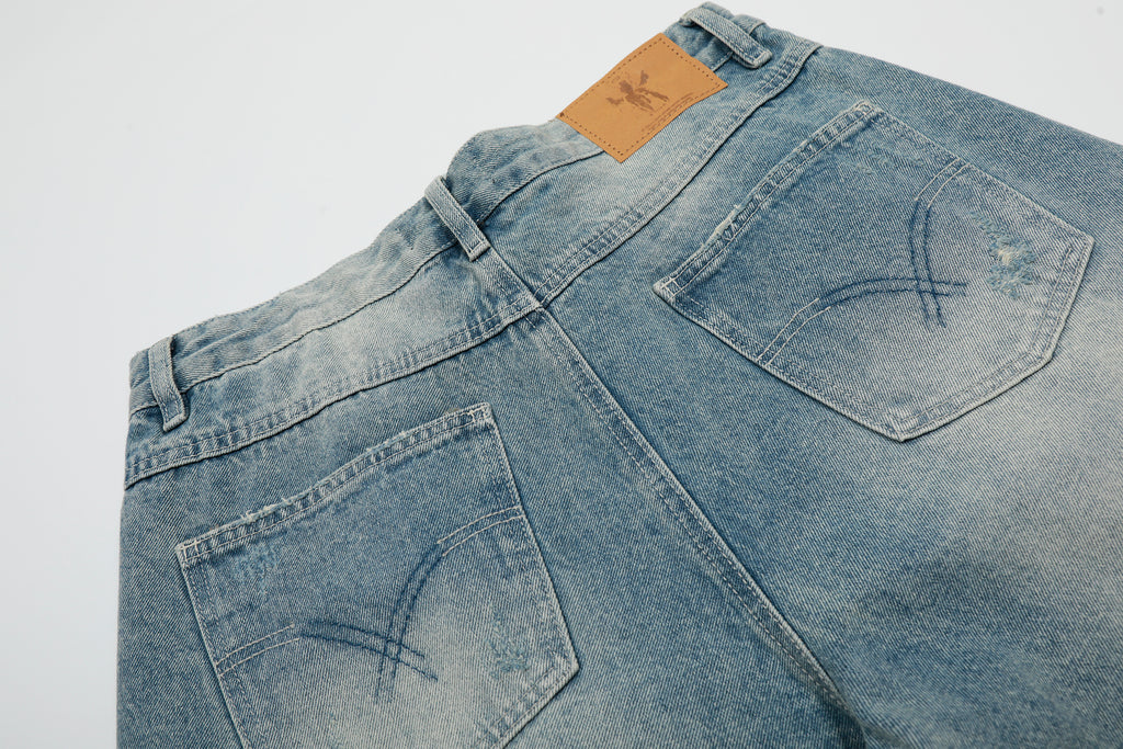DONOTLOGO Urban Heritage Collection | Unisex Oversized Cropped Denim | Retro Aesthetic High-Rise Wide-Leg Bottoms with Authentic Fade Detail