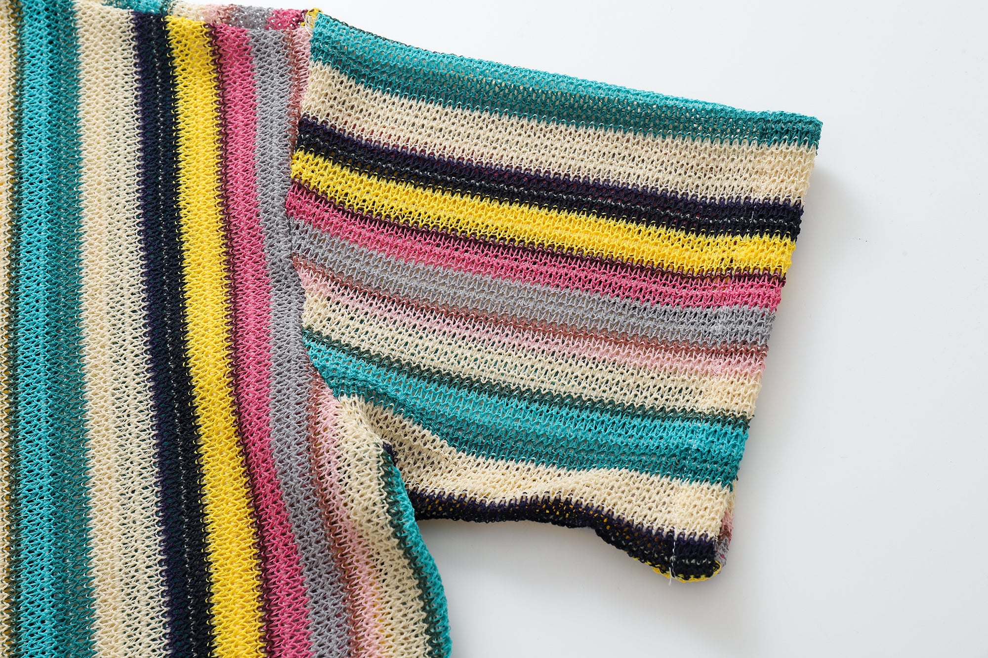 DONOTLOGO Rainbow Stripe Mesh Knit Shirt | Unisex Y2K Cuban Collar Top | High Street Relaxed Fit Summer Blouse