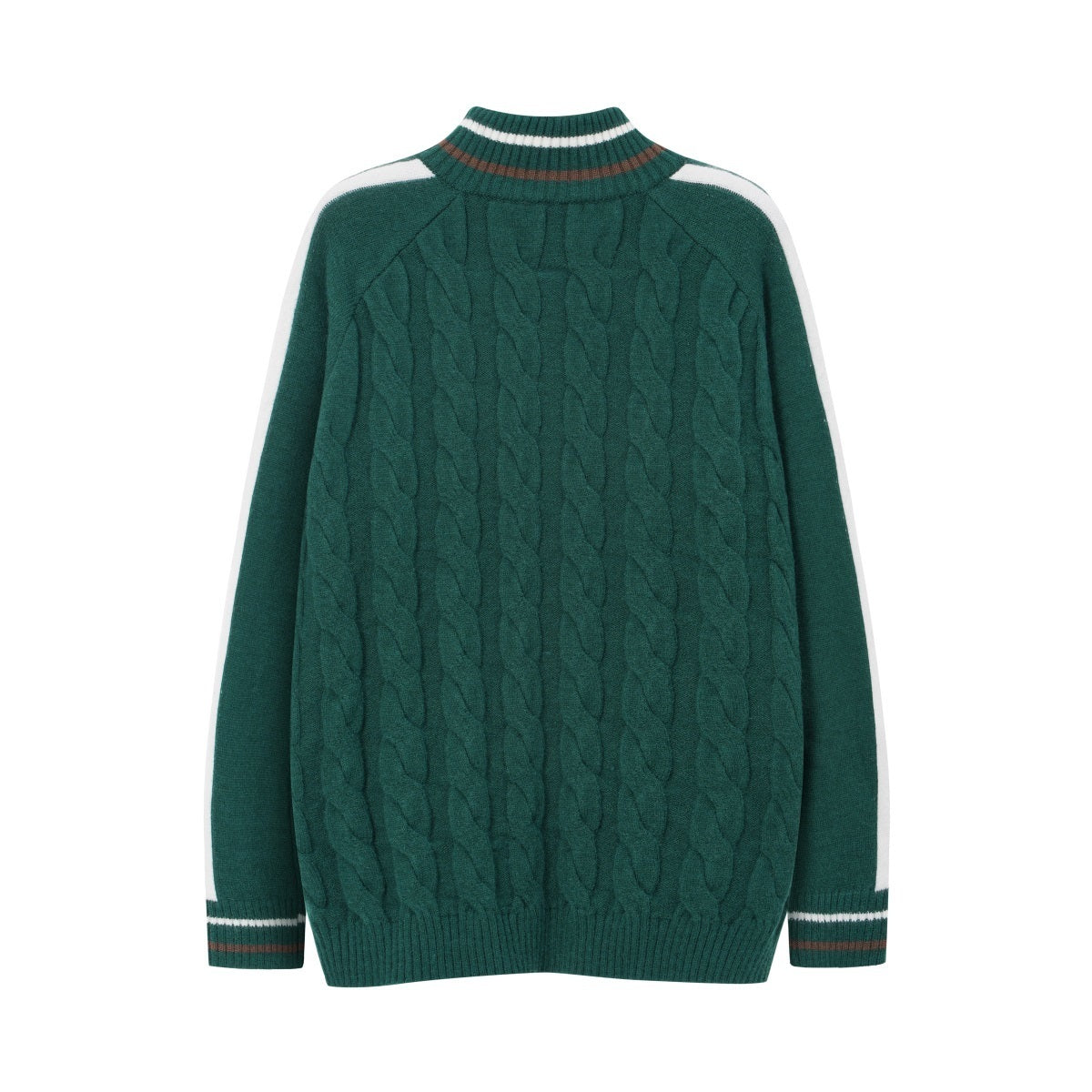 Unisex College-Style Half-Zip Cable Knit Sweater with Color-Block Lines and Stand Collar