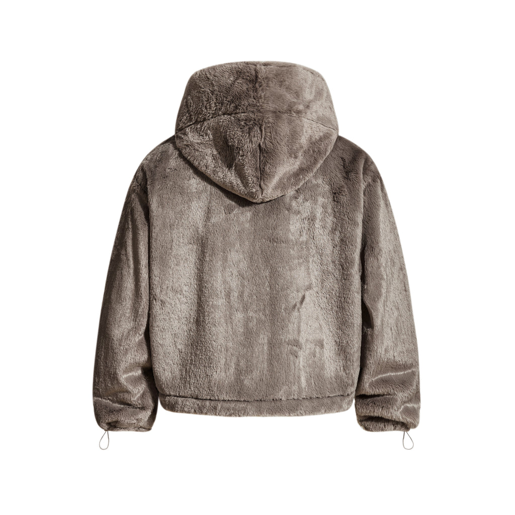DONOTLOGO Y2K Sweet Aesthetic | Unisex Oversized Faux Fur Hoodie | Tie-Accent & Cozy Texture with Bold Silhouette