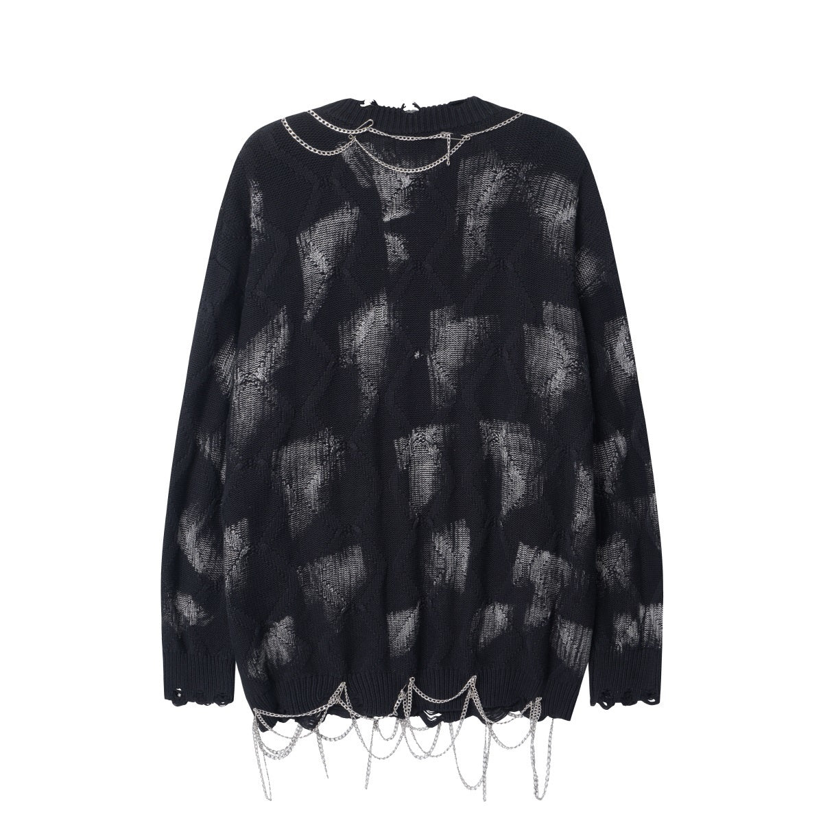 Unisex Crewneck Sweater with Irregular Paint and Chain Detail