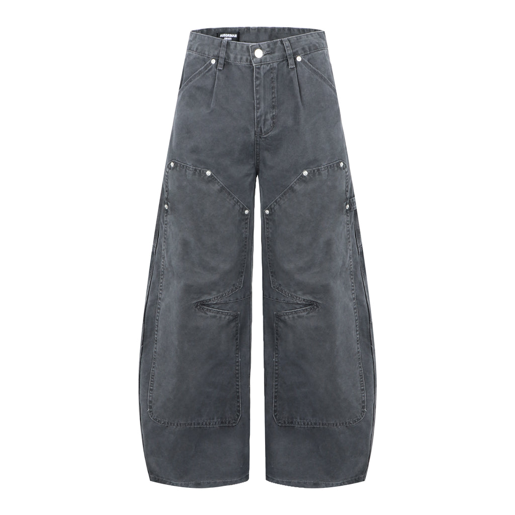 Unisex Vintage Pleated Studded Jeans