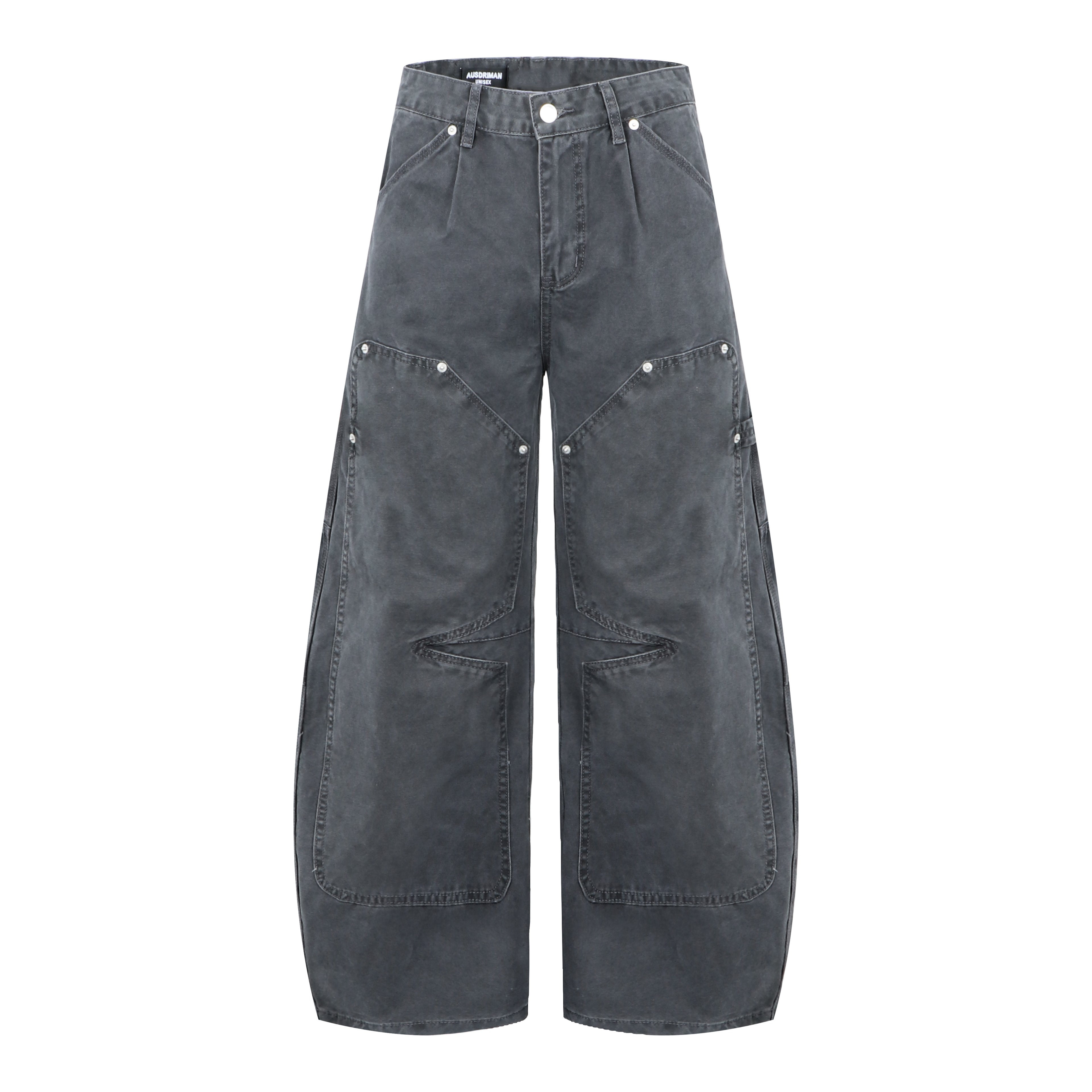 Unisex Vintage Pleated Studded Jeans