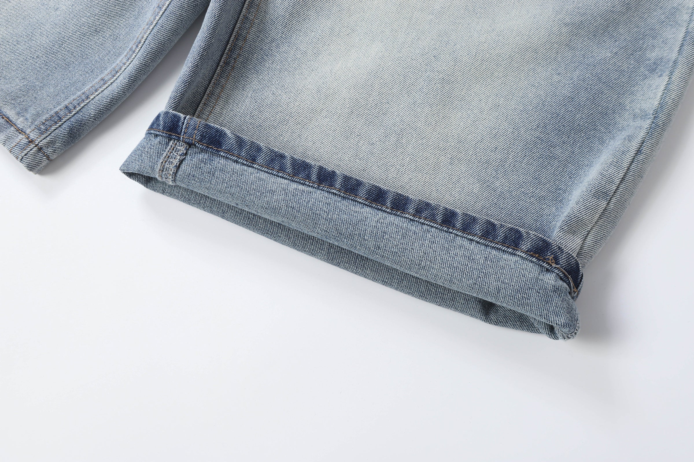 DONOTLOGO Retro Blue Baggy Denim Shorts | Unisex Y2K Wide Leg Trousers with Natural Whiskering & Fade | High Street Relaxed Fit Bottoms