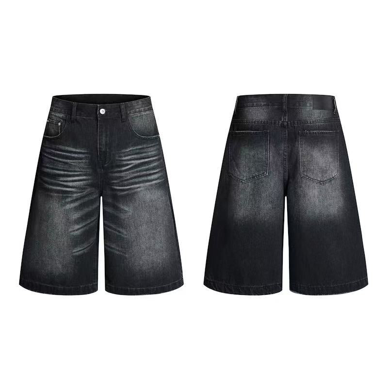 DONOTLOGO Heavy Cat Whisker Washed Wide-Leg Denim | Unisex Y2K Oversized 5-Inch Trousers | Vintage High Street Baggy Shorts