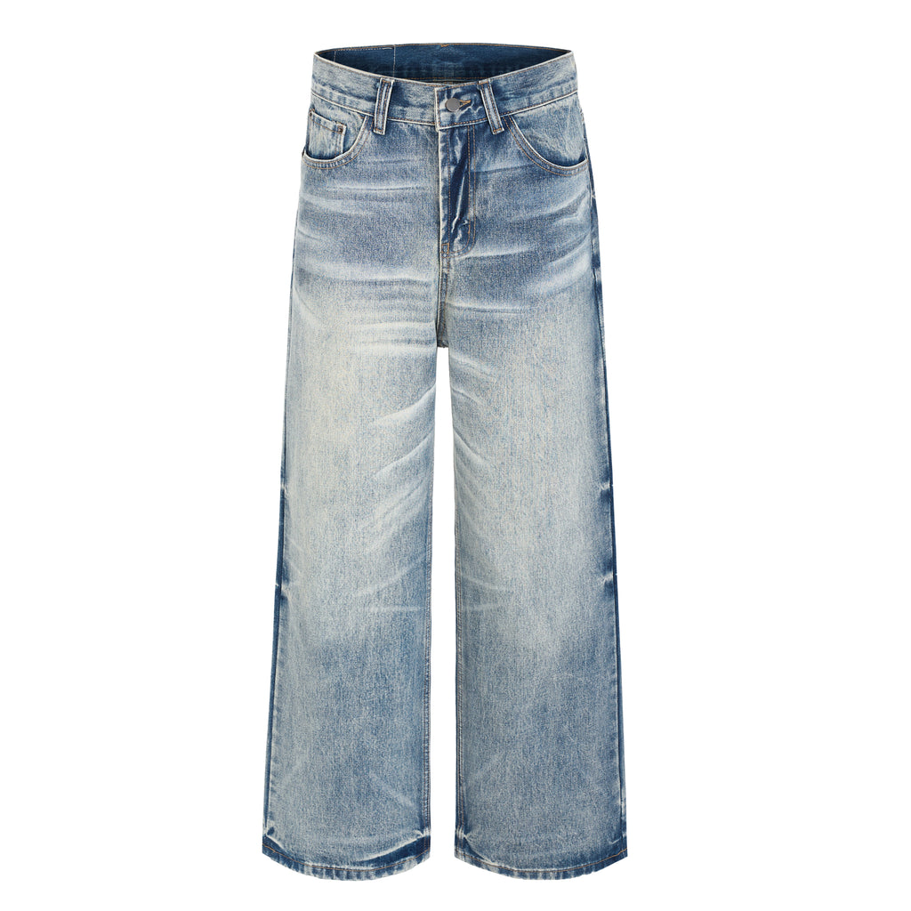 DONOTLOGO Oversized Light Wash Denim Jeans - Unisex Baggy Trousers with Distressed Whisker Effect - Edgy Streetwear Bottom with Wide Leg Silhouette & Raw Hem