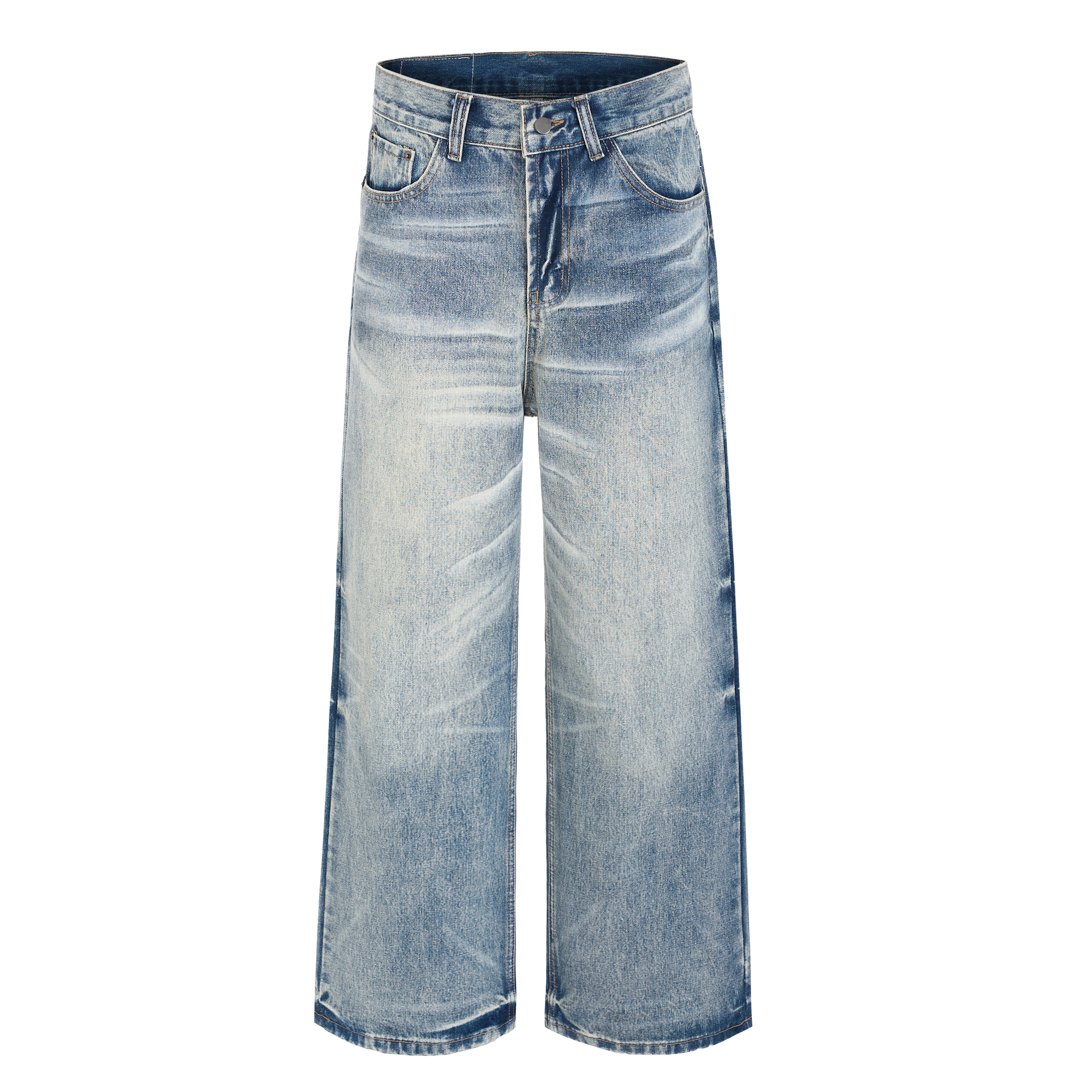 DONOTLOGO Oversized Light Wash Denim Jeans - Unisex Baggy Trousers with Distressed Whisker Effect - Edgy Streetwear Bottom with Wide Leg Silhouette & Raw Hem