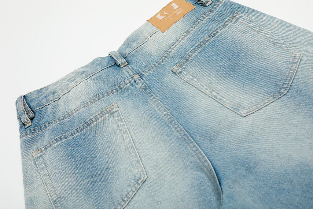 DONOTLOGO Urban Heritage Collection | Unisex Oversized Cropped Denim | Retro Aesthetic High-Rise Wide-Leg Bottoms with Authentic Fade Detail
