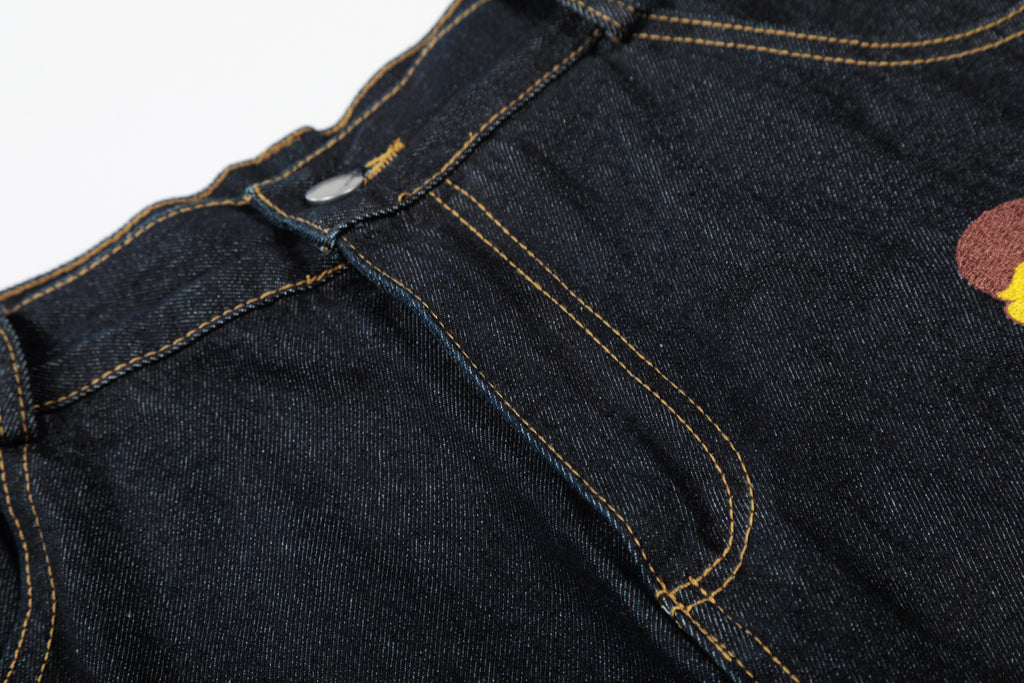 Unisex Cartoon Embroidered Denim
