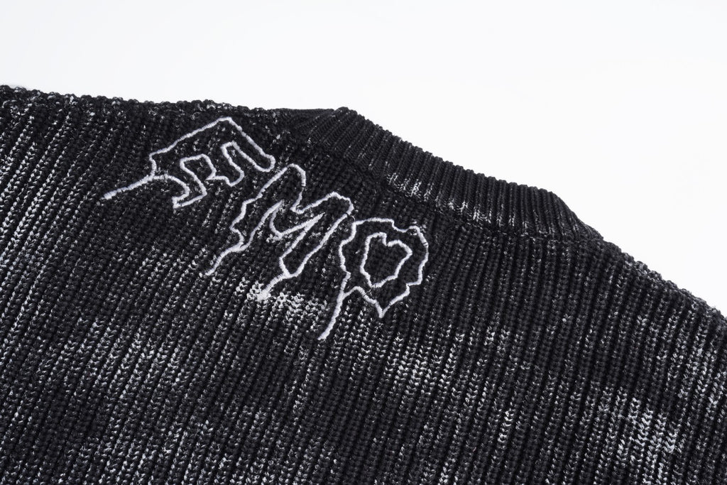 Unisex Vintage Tie-Dye Distressed Knit Letter Sweater