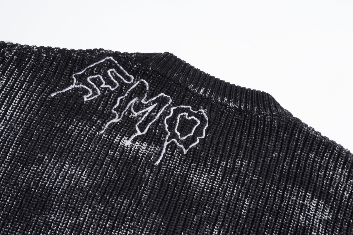 Unisex Vintage Tie-Dye Distressed Knit Letter Sweater