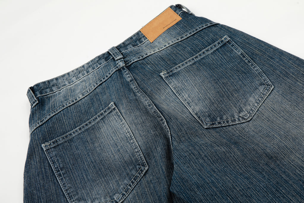 DONOTLOGO Urban Heritage Collection | Unisex Oversized Washed Denim | Retro Aesthetic High-Rise Wide-Leg Bottoms with Authentic Cat Whisker & Bamboo Detail