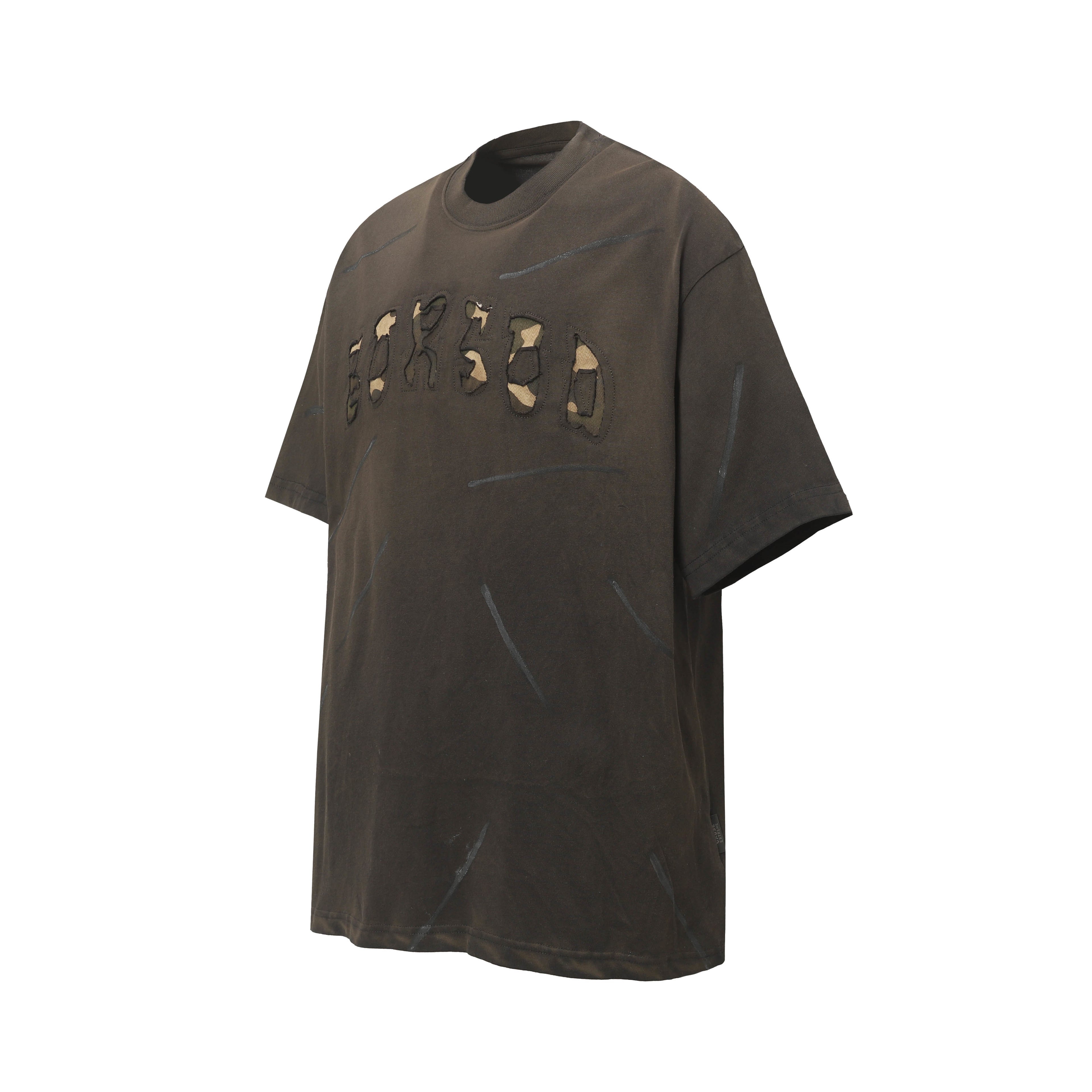 DONOTLOGO Urban Grunge Collection | Unisex Relaxed Fit Tee | Bold Camo Letter Appliqué & Scratch Motif with Soft Cotton Fabric