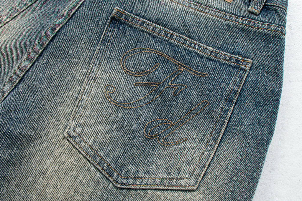 Washed Straight-Leg Micro-Flare Denim Jeans