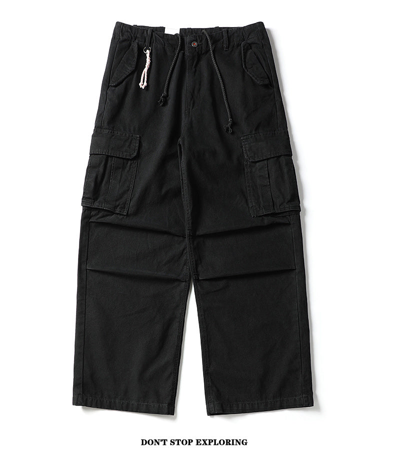 Unisex Vintage Washed Distressed Casual Pants with Large Pockets