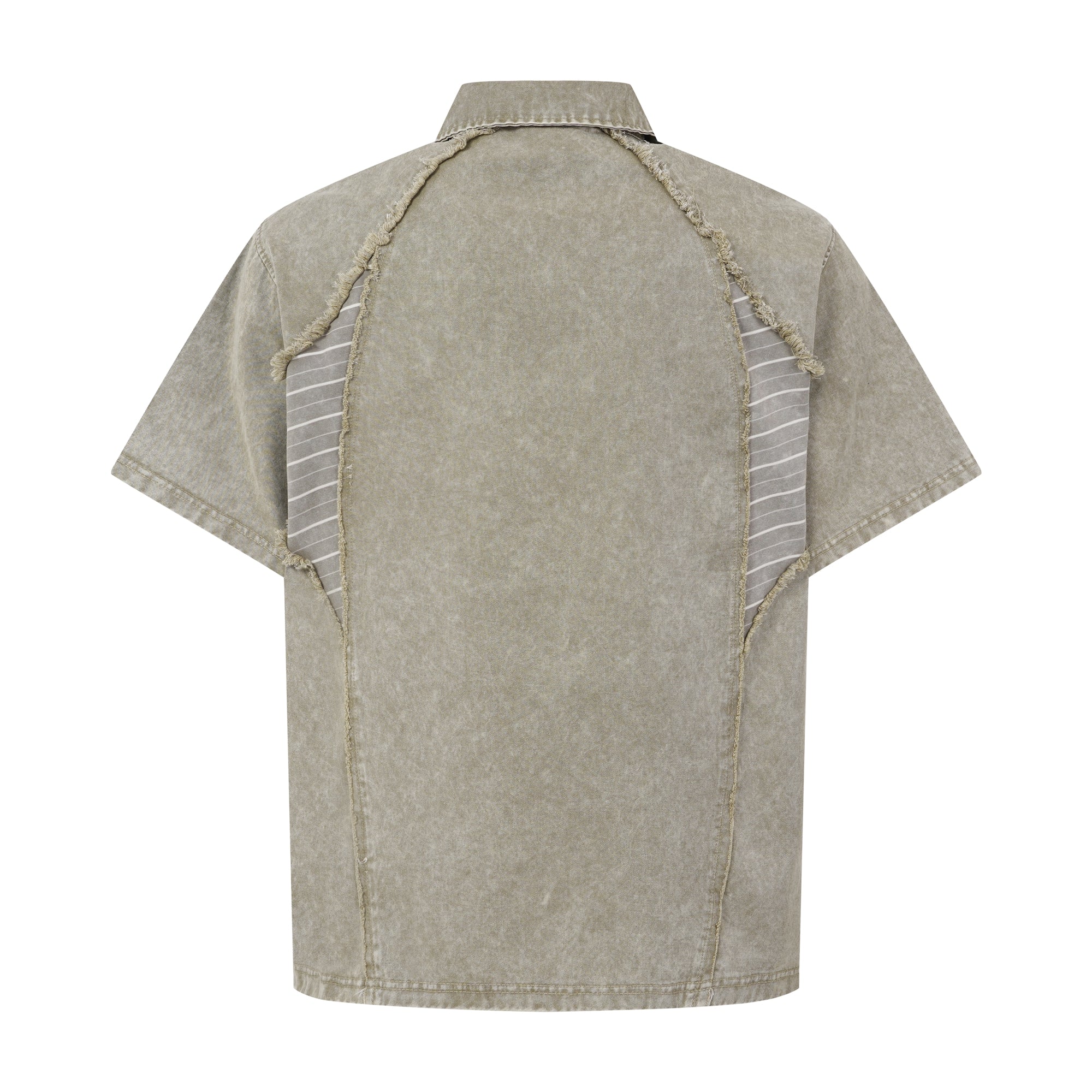 DONOTLOGO Industrial Edge Collection | Unisex Relaxed Fit Deconstructed Polo | Bold Diagonal Striped Seaming & Faded Wash Finish with Heavyweight Cotton Fabric
