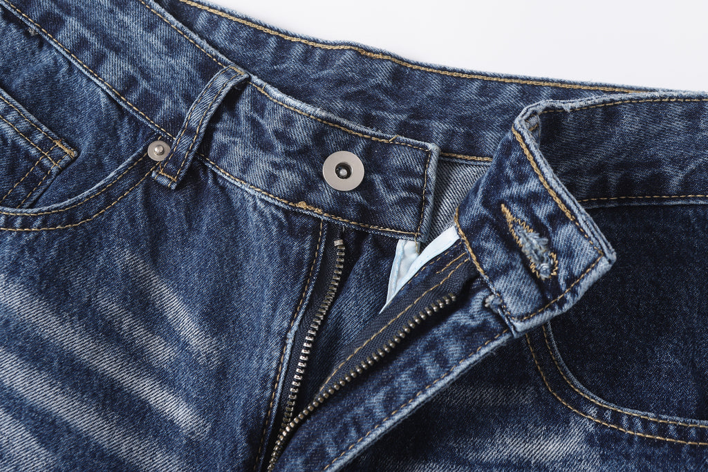 DONOTLOGO Retro Blue Baggy Denim Pants | Unisex Y2K Wide Leg Trousers with Natural Whiskering & Fade | High Street Relaxed Fit Bottoms
