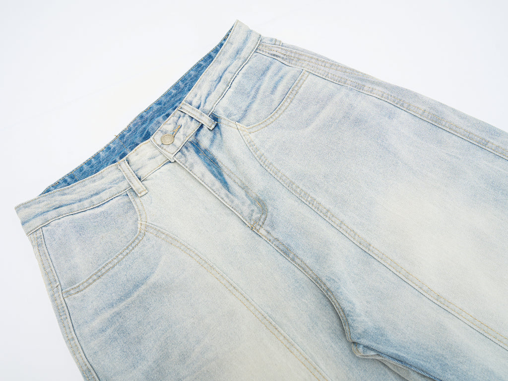 DONOTLOGO Oversized Light Wash Denim Jeans - Unisex Baggy Trousers with Distressed Whisker Effect - Edgy Streetwear Bottom with Wide Leg Silhouette & Raw Hem