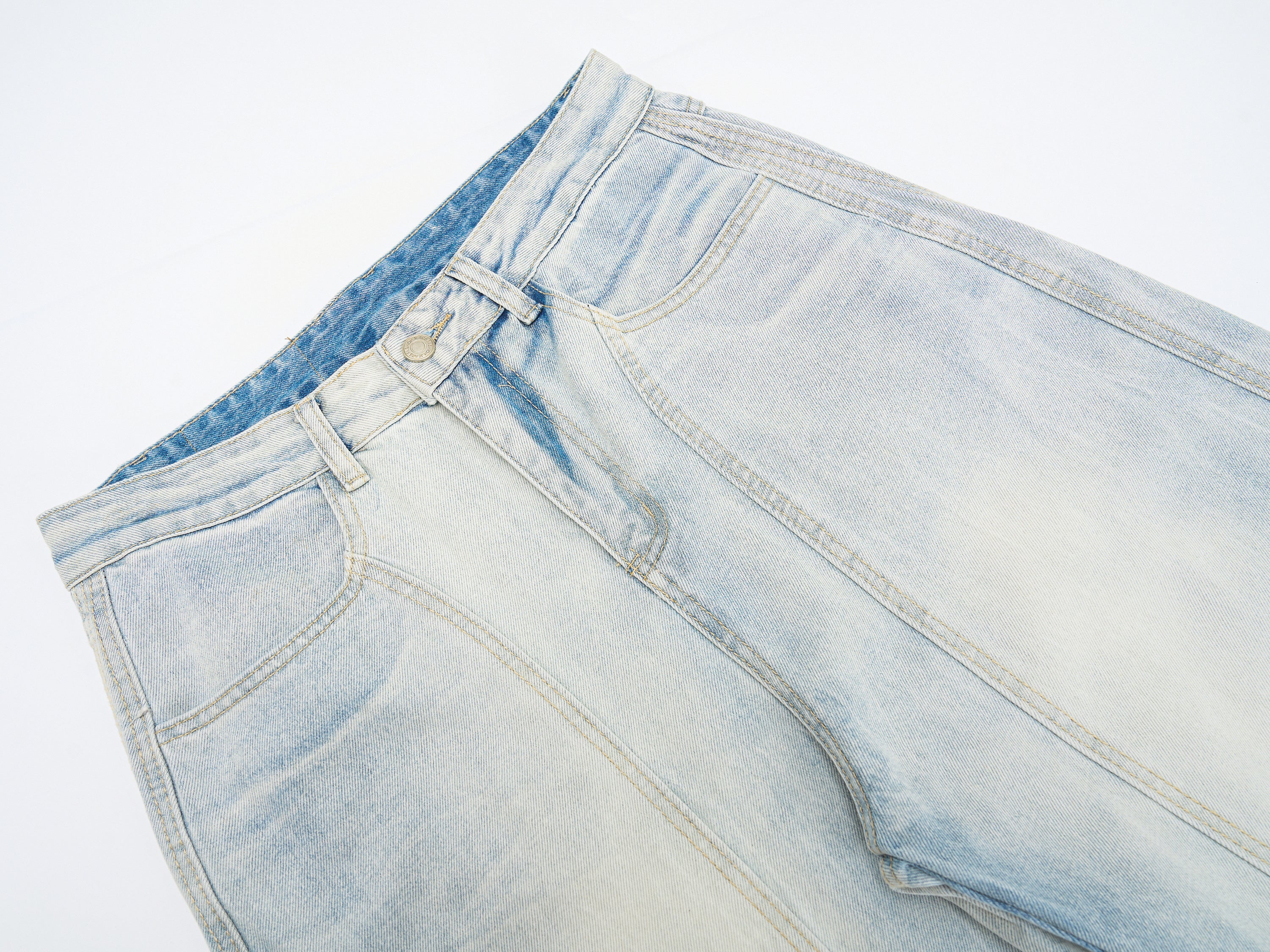 DONOTLOGO Oversized Light Wash Denim Jeans - Unisex Baggy Trousers with Distressed Whisker Effect - Edgy Streetwear Bottom with Wide Leg Silhouette & Raw Hem