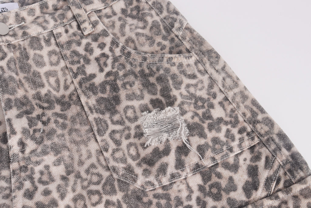 DONOTLOGO Y2K Grunge Aesthetic | Unisex Oversized Cargo Trousers | Distressed Leopard Print with Functional Streetwear Pockets
