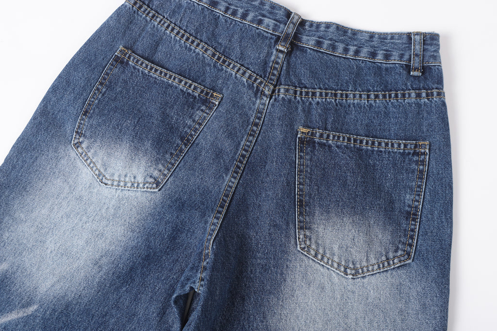 DONOTLOGO Retro Blue Baggy Denim Pants | Unisex Y2K Wide Leg Trousers with Natural Whiskering & Fade | High Street Relaxed Fit Bottoms