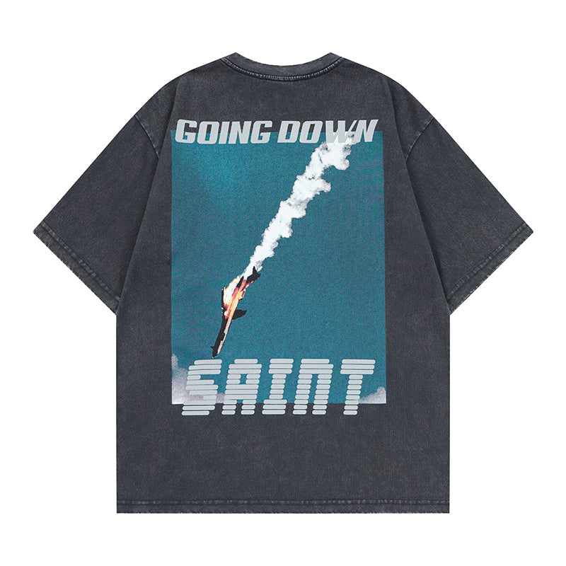 DONOTLOGO Deconstructed "SAINT GOING UP" Rocket Tee - Unisex Vintage Washed Graphic T-Shirt - Edgy Streetwear Aesthetic Oversized Top