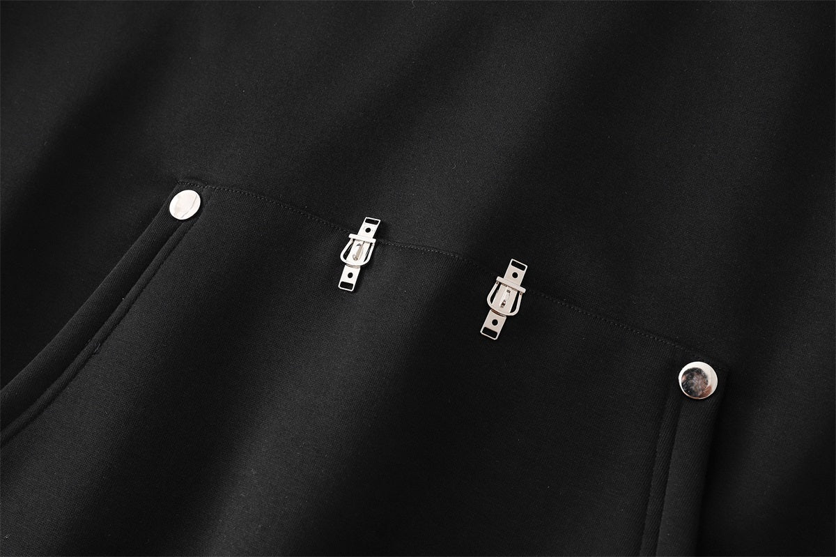 Unisex Streetwear Hoodie with Reflective Letter Print and Metal Buckles