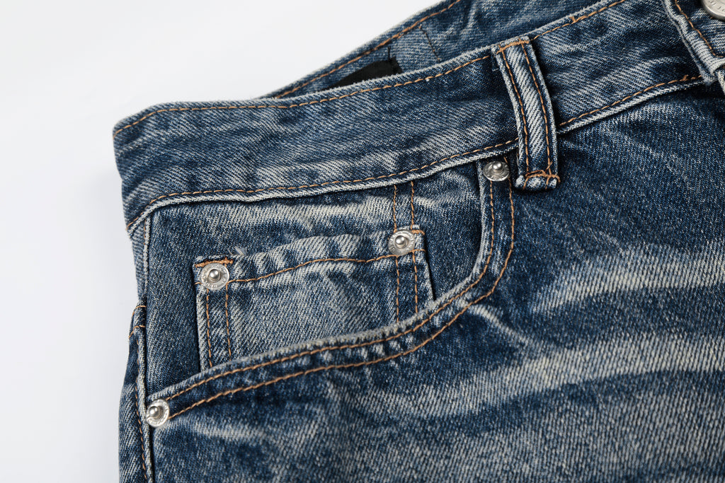 DONOTLOGO Urban Heritage Collection | Unisex Oversized Cat Whisker Ripped Denim | Retro Aesthetic High-Rise Wide-Leg Bottoms with Authentic Fade Detail