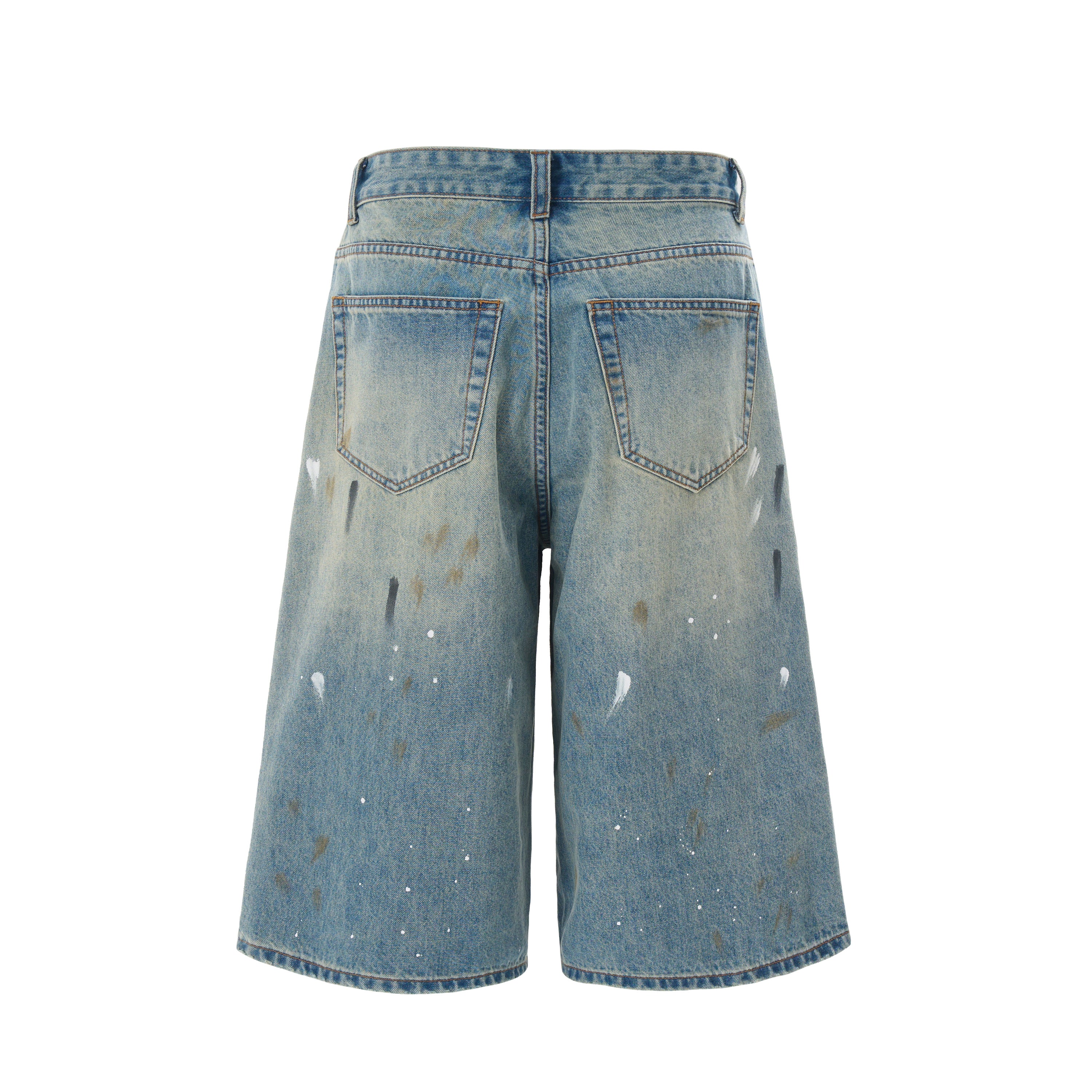 DONOTLOGO Street Art Revival Collection | Unisex Relaxed Fit Denim Shorts | Bold Paint Splatter Seaming & Faded Wash Finish with Classic Cotton Denim Fabric