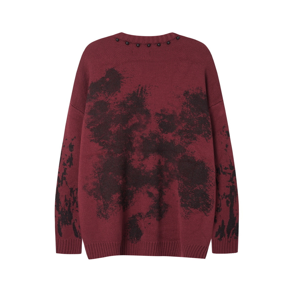 Unisex Color-Block Knit Sweater with Beaded Detail Loose Fit