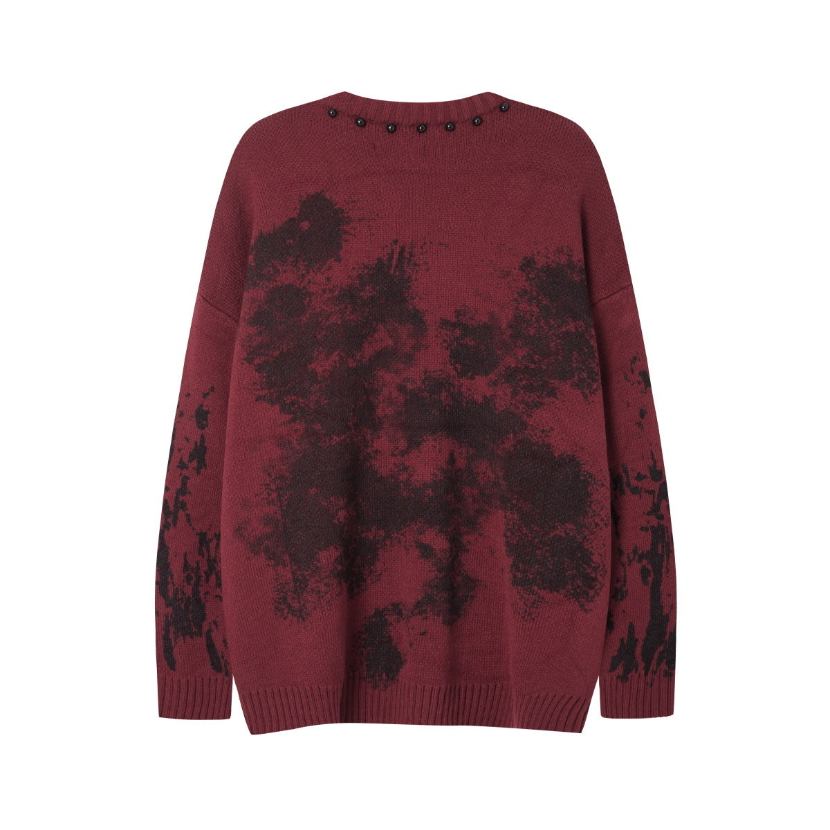 Unisex Color-Block Knit Sweater with Beaded Detail Loose Fit