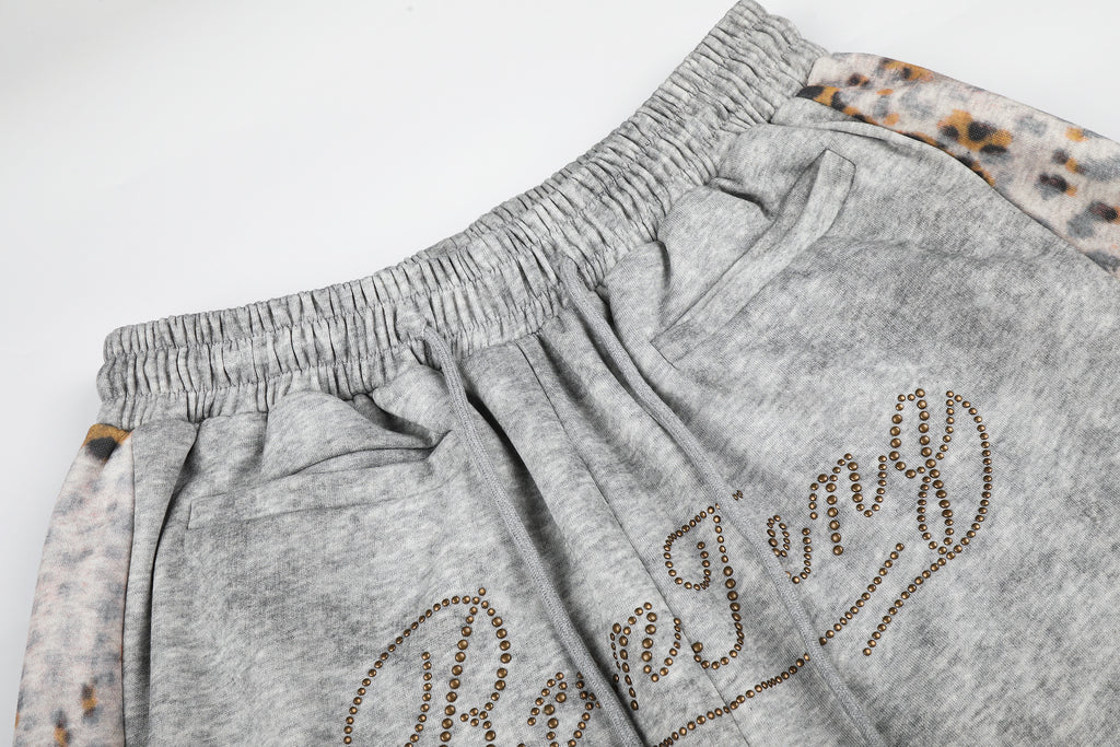 DONOTLOGO Urban Streetwear Collection | Unisex Relaxed Fit Sweatpants | Bold Leopard Motif & Rhinestone Script with Soft Cotton Blend Fabric