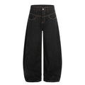 DONOTLOGO Urban Heritage Collection | Unisex Oversized Raw Denim Curved Leg Bottoms | Retro Aesthetic High-Rise Wide-Leg Jeans with Authentic Contrast Stitch Detail