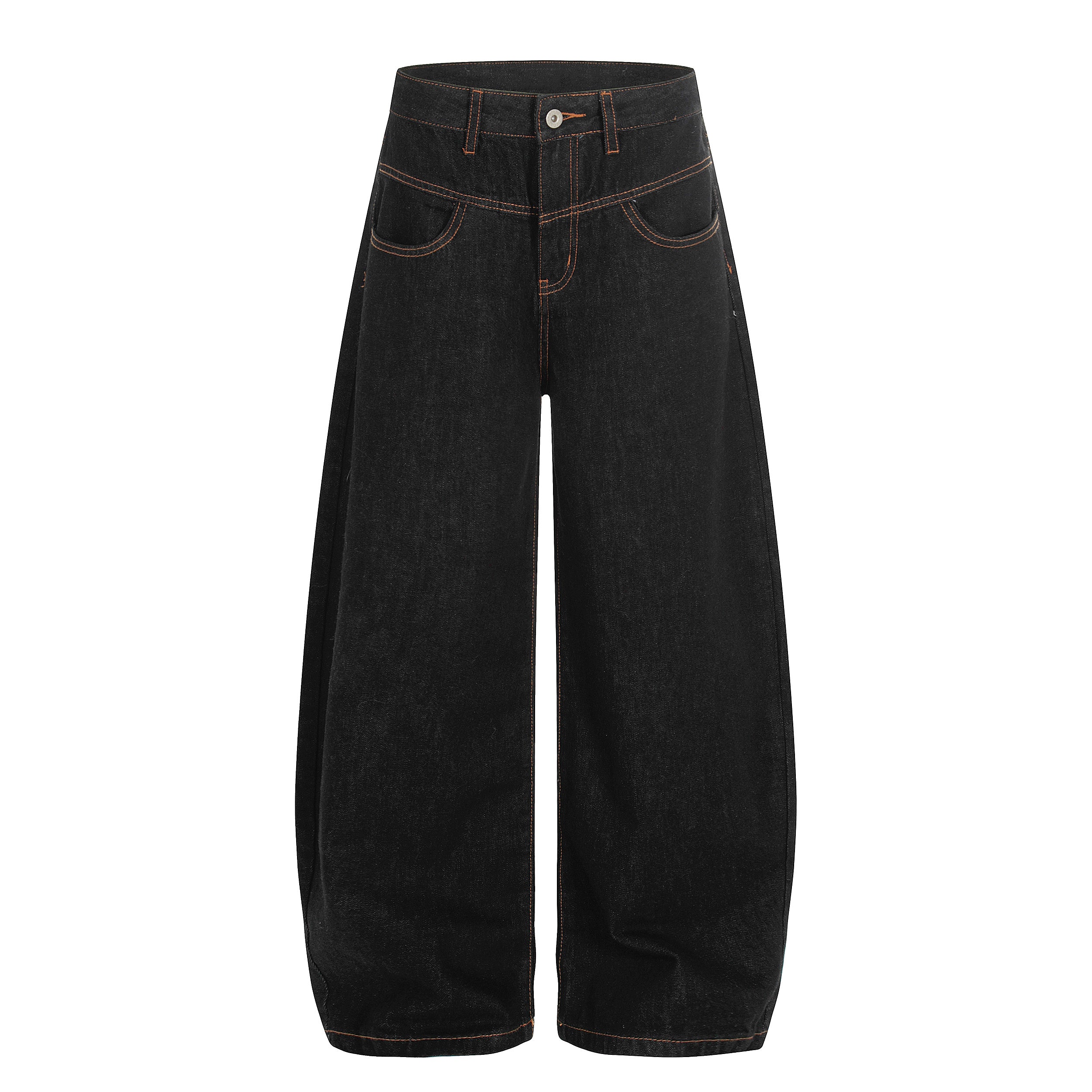 DONOTLOGO Urban Heritage Collection | Unisex Oversized Raw Denim Curved Leg Bottoms | Retro Aesthetic High-Rise Wide-Leg Jeans with Authentic Contrast Stitch Detail