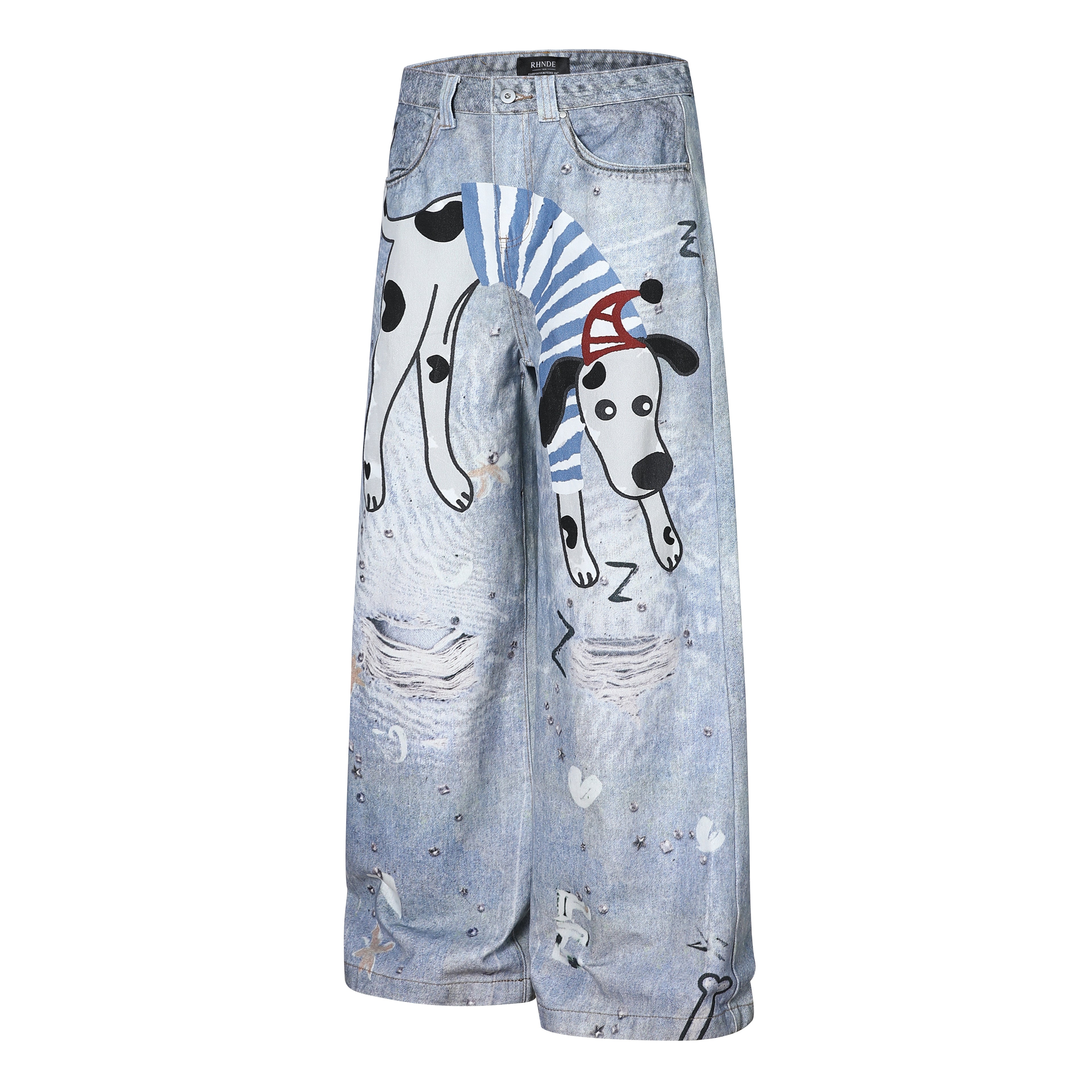 Unisex Dalmatian Print Denim Jeans