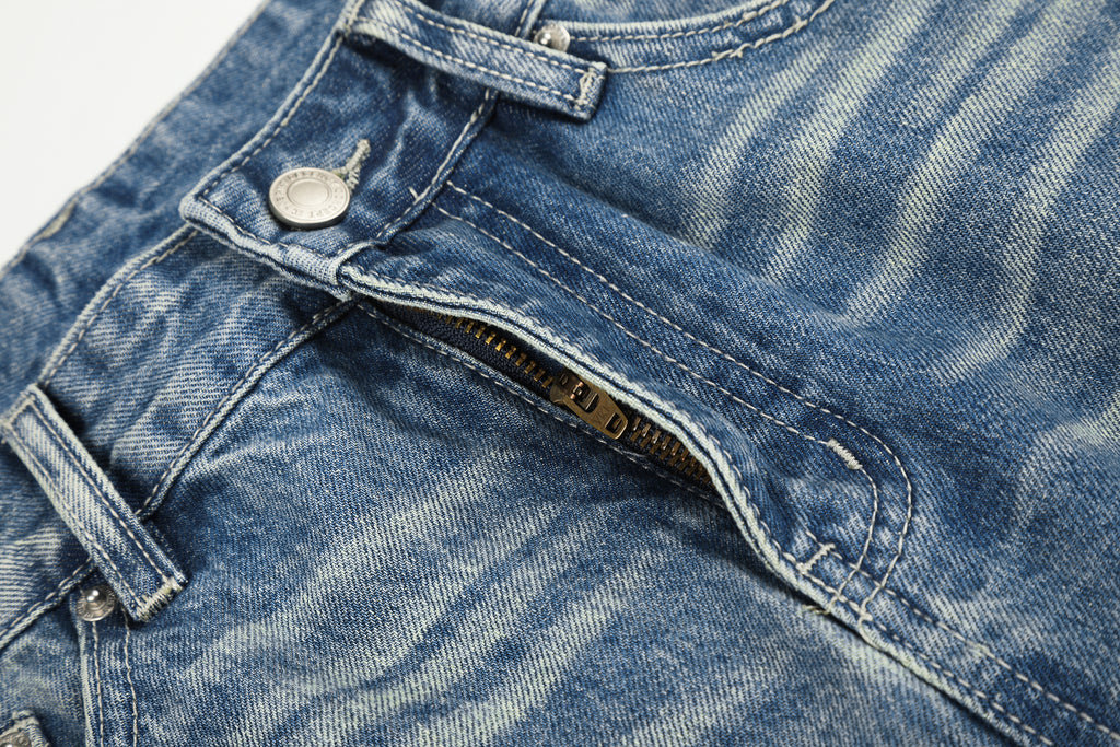 DONOTLOGO Urban Heritage Collection | Unisex Oversized Cat Whisker Denim | Retro Aesthetic High-Rise Wide-Leg Bottoms with Authentic Fade Detail