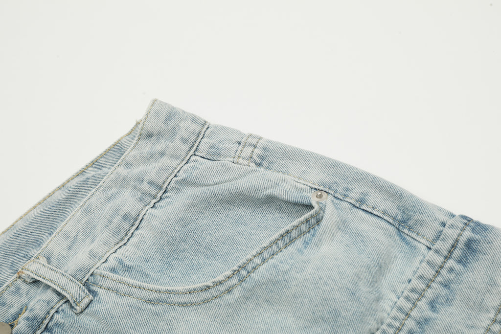 Unisex Vintage Washed Multi-Pocket Denim Cargo Pants