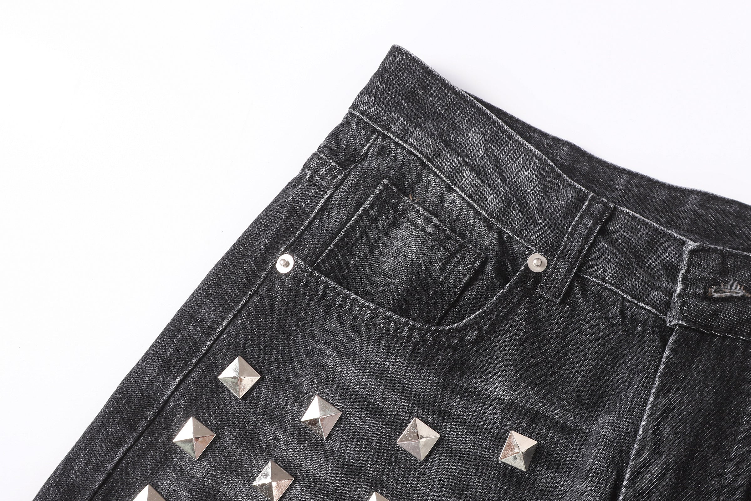 DONOTLOGO Deconstructed Black Baggy Denim Pants | Unisex Y2K Wide Leg Trousers with Bold Metal Studs | High Street Relaxed Fit Bottoms