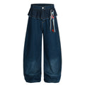 DONOTLOGO Sweet Streetwear Collection | Unisex Relaxed Fit Denim Jeans | Delicate Ruffle Waistband & Hanging Charm Motif with Classic Cotton Denim Fabric