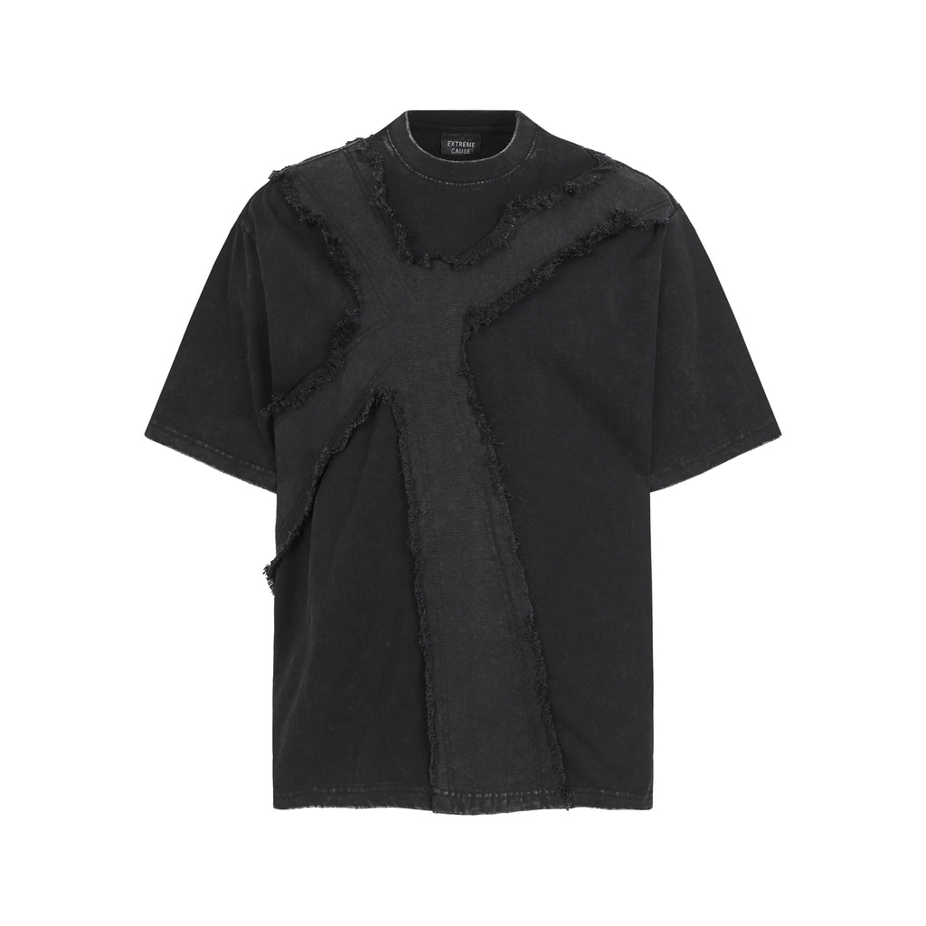 DONOTLOGO Wasteland Revival Collection | Unisex Relaxed Fit Deconstructed Tee | Bold Diagonal Raw Seaming & Faded Wash Finish with Heavyweight Cotton Fabric