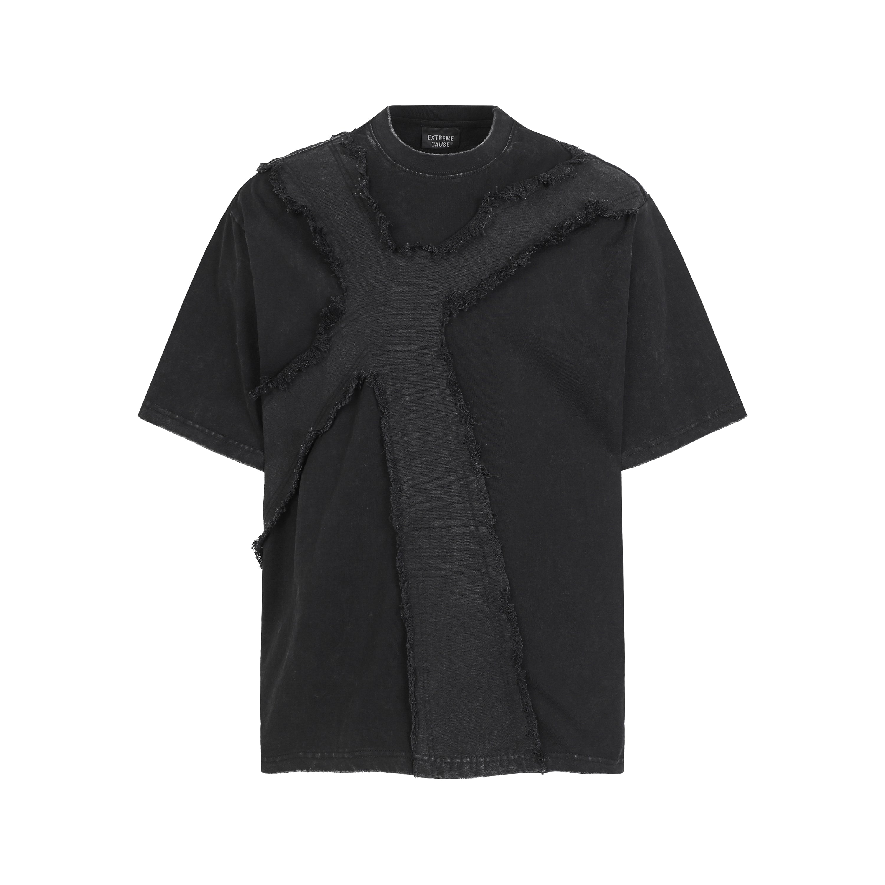 DONOTLOGO Wasteland Revival Collection | Unisex Relaxed Fit Deconstructed Tee | Bold Diagonal Raw Seaming & Faded Wash Finish with Heavyweight Cotton Fabric