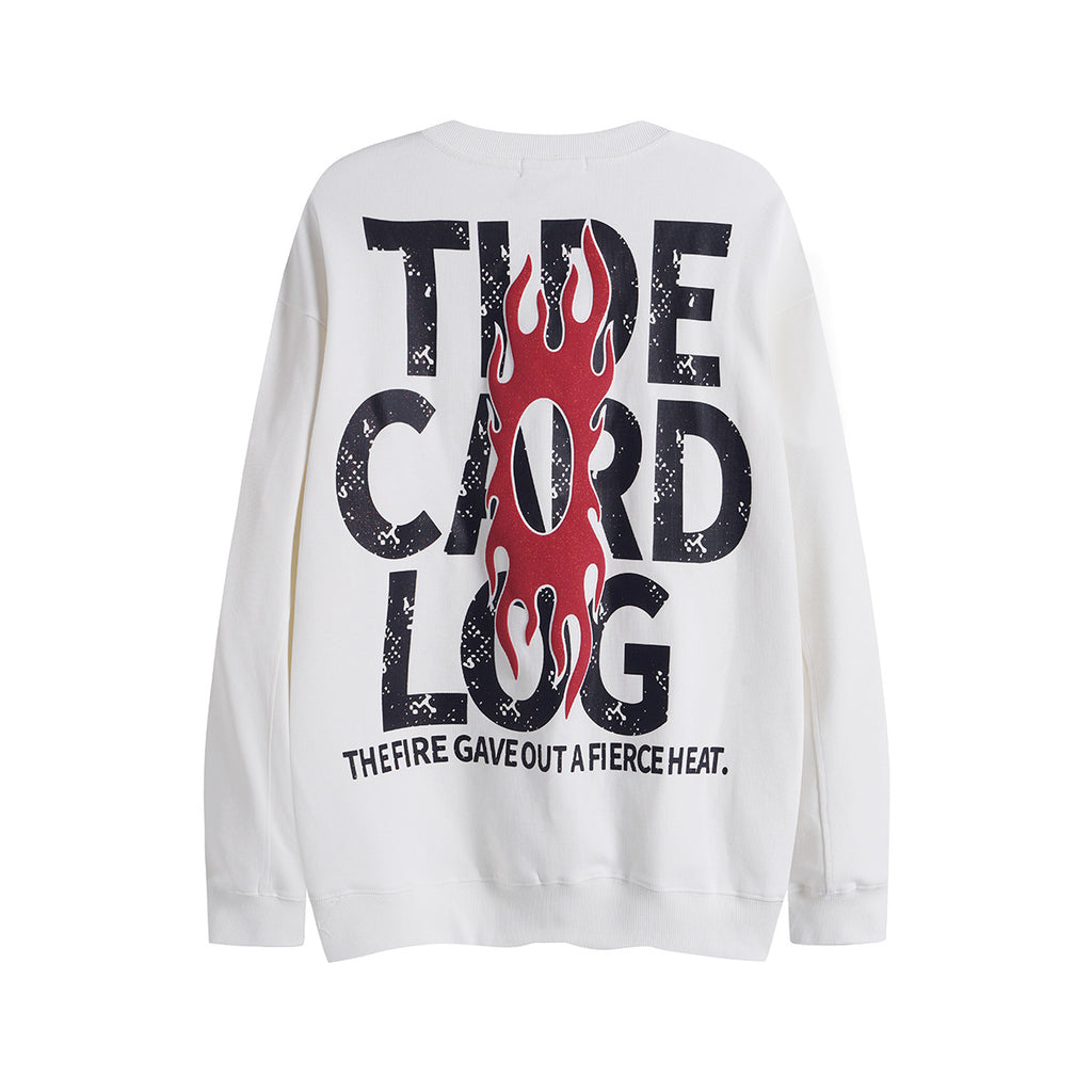 Unisex Arrival Casual Vintage 3D Flame Letter Print Unisex Crewneck Sweatshirt