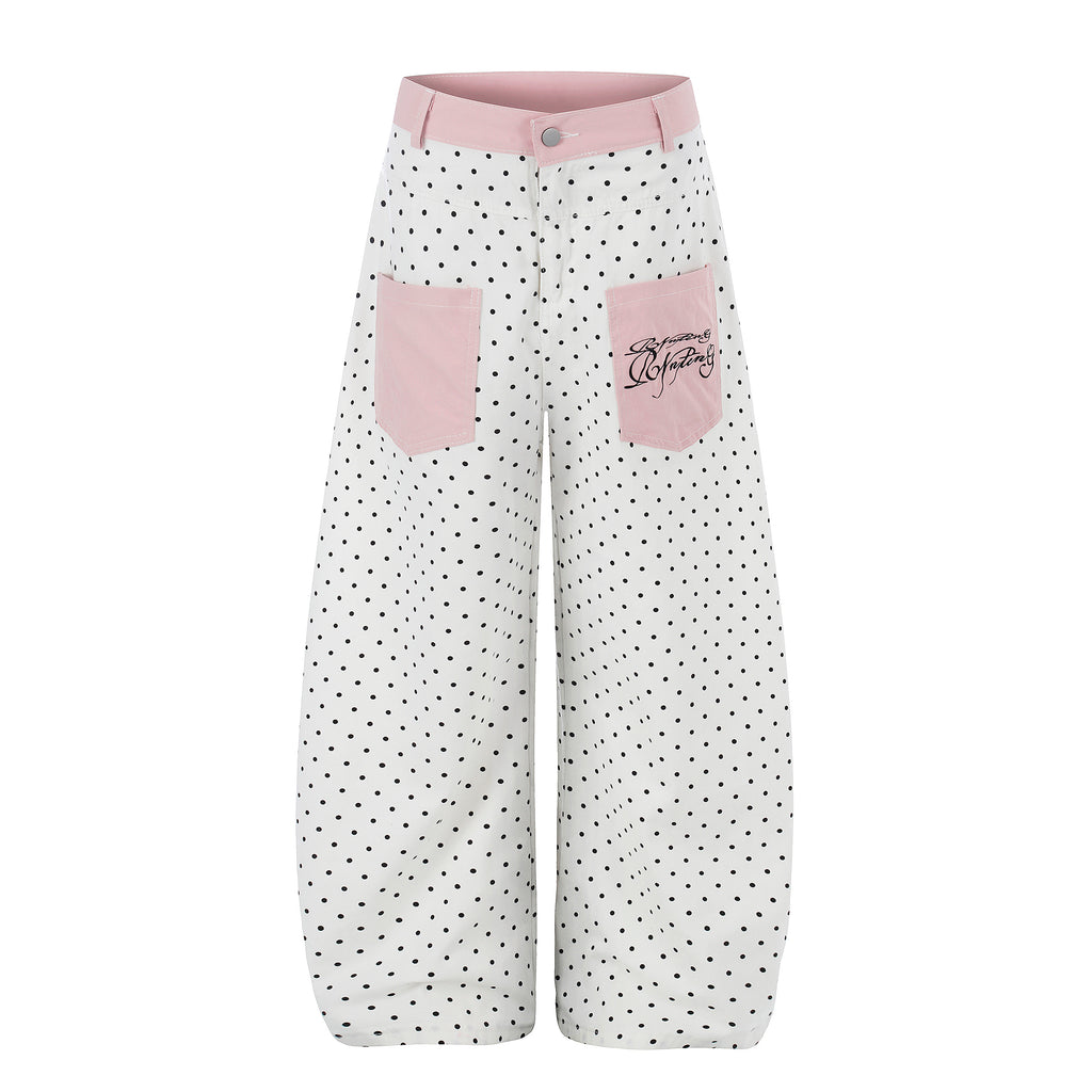 DONOTLOGO Sweet Streetwear Collection | Unisex Relaxed Fit Denim Jeans | Bold Polka Dot Print & Embroidered Pocket Detail with Classic Cotton Denim Fabric