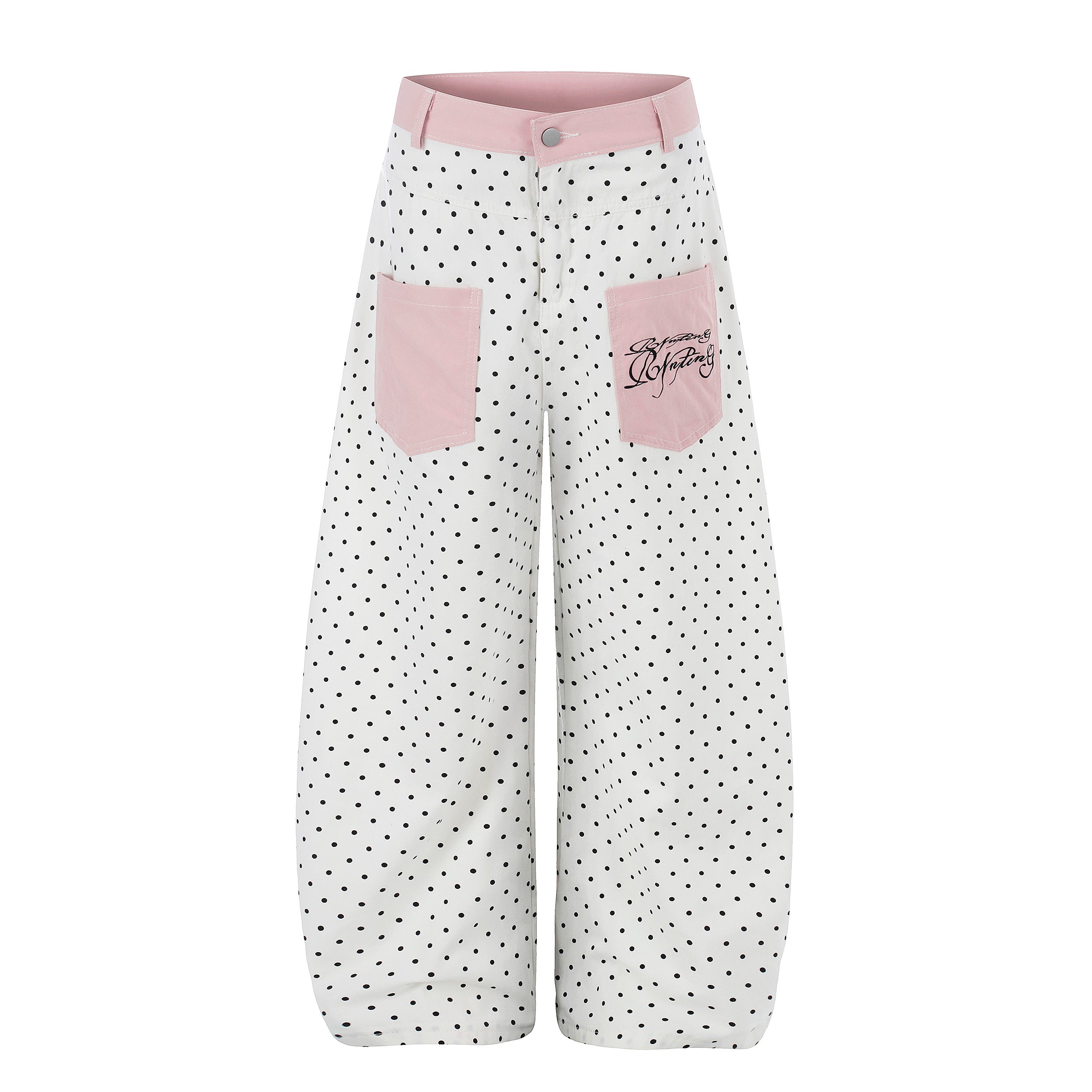 DONOTLOGO Sweet Streetwear Collection | Unisex Relaxed Fit Denim Jeans | Bold Polka Dot Print & Embroidered Pocket Detail with Classic Cotton Denim Fabric