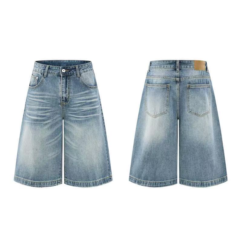 DONOTLOGO Heavy Cat Whisker Washed Wide-Leg Denim | Unisex Y2K Oversized 5-Inch Trousers | Vintage High Street Baggy Shorts