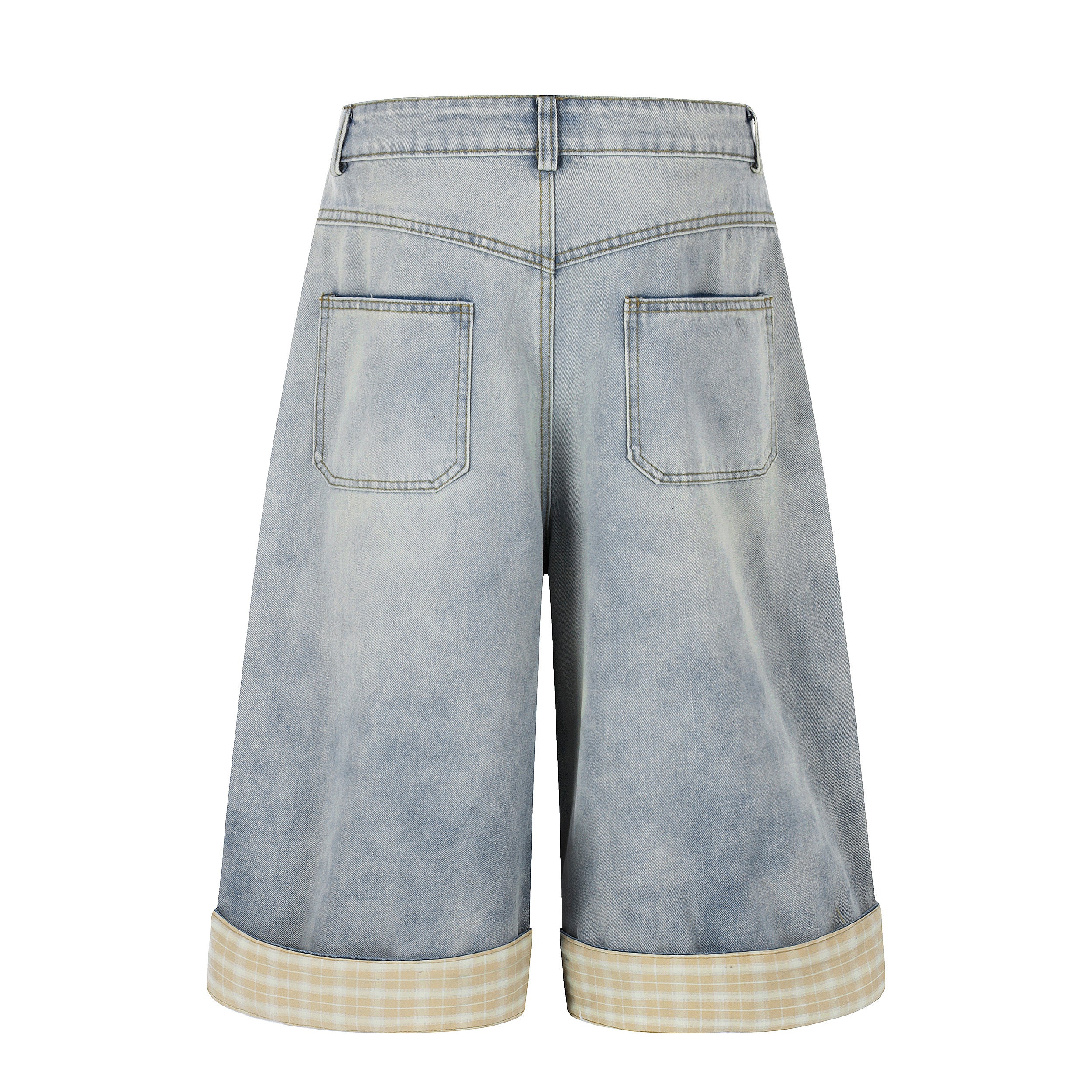 DONOTLOGO Urban Art Revival Collection | Unisex Relaxed Fit Denim Cropped Pants | Playful Multi-Color Graffiti & Plaid Cuff Detail with Vintage Wash Finish