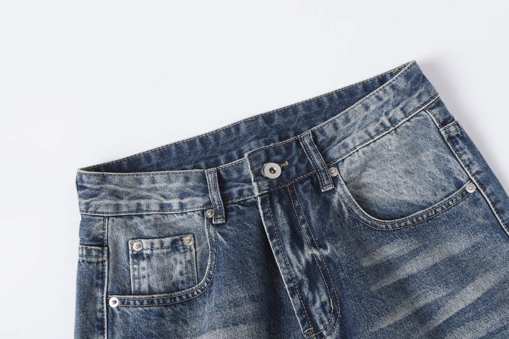 DONOTLOGO Retro Blue Baggy Denim Pants | Unisex Y2K Wide Leg Trousers with Natural Whiskering & Fade | High Street Relaxed Fit Bottoms